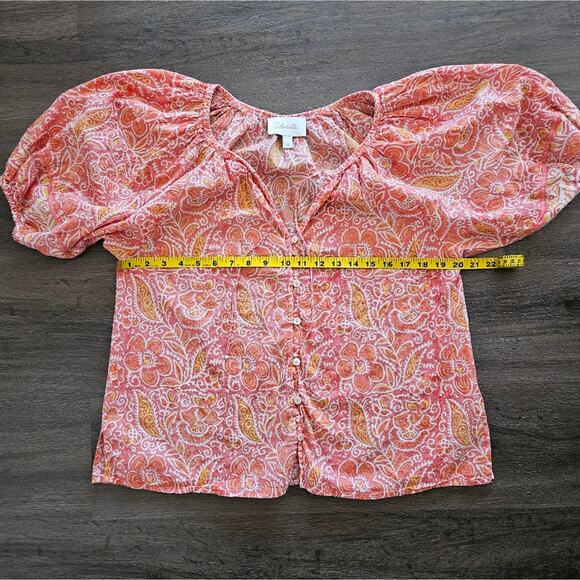 Cleobella Pink Blossom Block Print Layla Cotton Blouse Size Medium - Picture 10 of 12